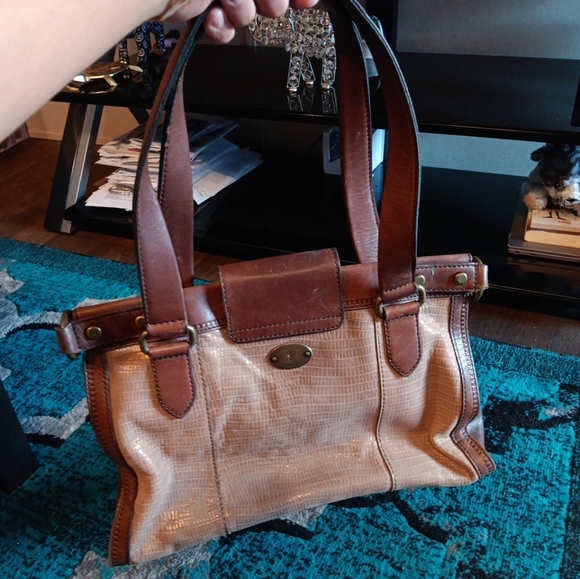 Fossil Vintage Reissue Revival Brown Metallic Leather Shoulder Bag Tote - Picture 1 of 6